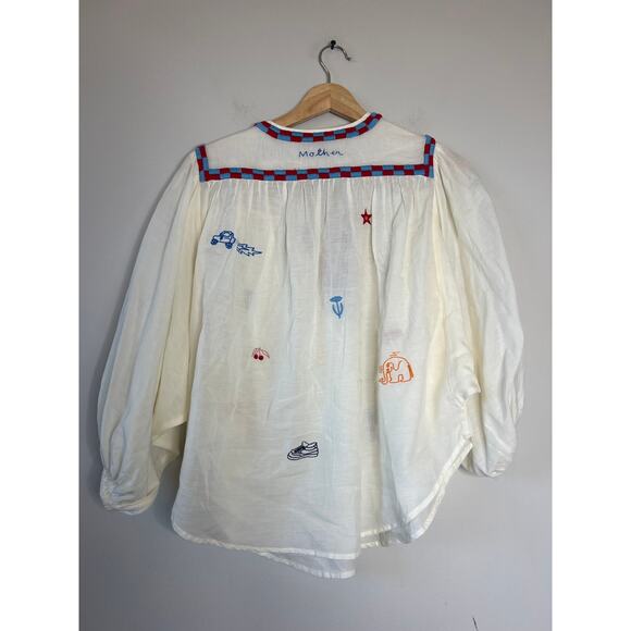 NEW Mother Breeze Yoke Embroidered Cotton Blend Blouse White Size: Extra Small - Picture 7 of 8